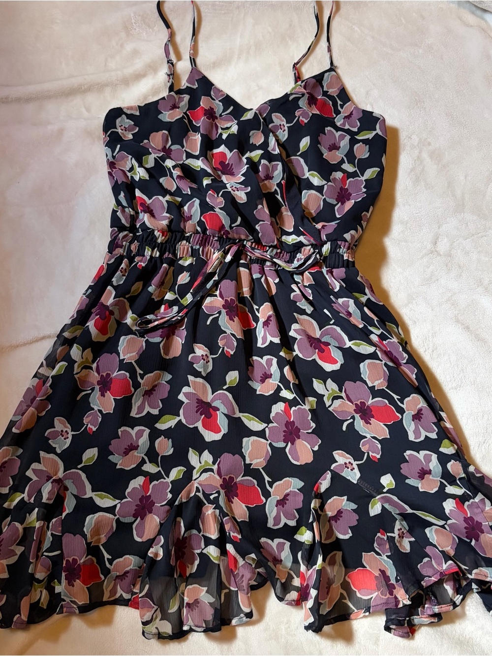 Francesca's Collections Navy Floral Ruffled Dress Vintage